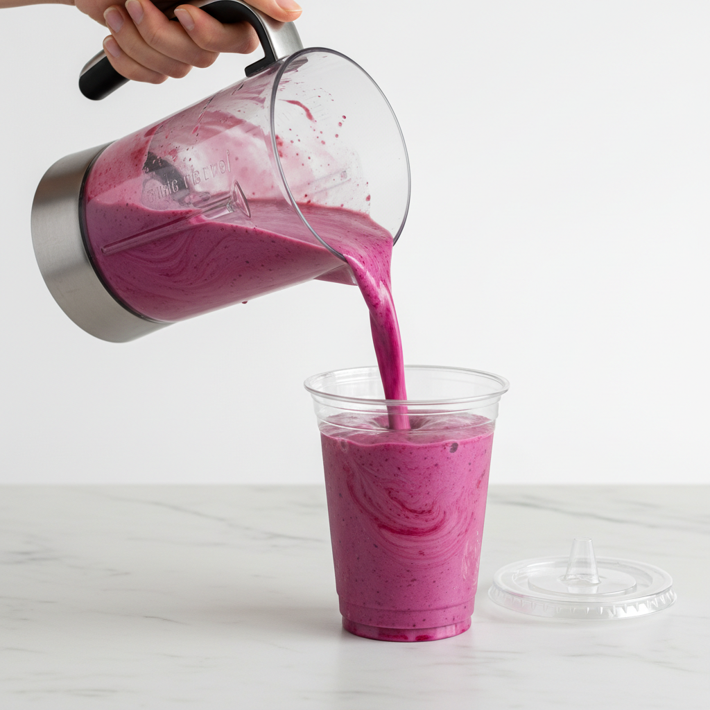 Pouring shake into 16oz rPET cup